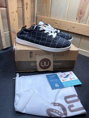 NIB Spenco Womens 6D Wide Santa Clara Windowpane Black Canvas Orthotic Sneakers